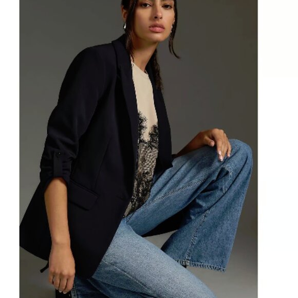 Maeve Roll-Sleeve Blazer-Black-NWT Size 6 - Picture 1 of 13